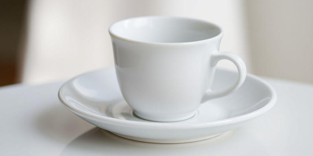 Soucoupe en porcelaine blanche avec tasse assortie.